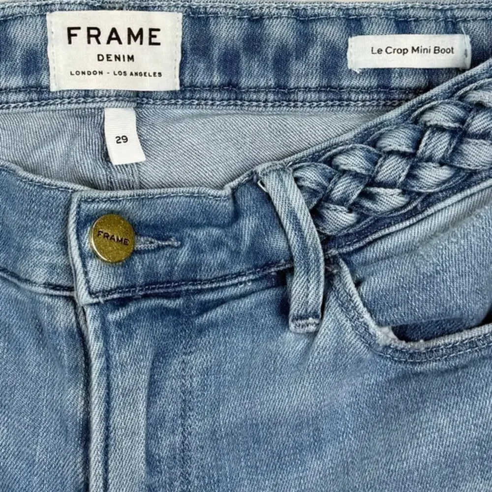 FRAME Le Crop Mini Boot Jeans Light Wash Braided Waist Sz 29 Summer Cropped - Picture 2 of 11